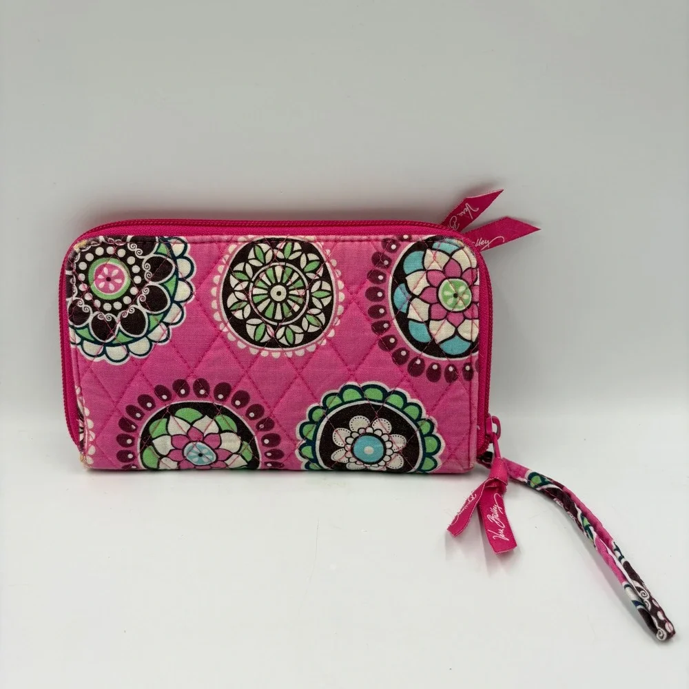 Vera Bradley Wristlet Wallet Womens OS Pink Good Plum Crazy Quilted Floral Zip